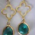 Emerald Green Earrings Gol..