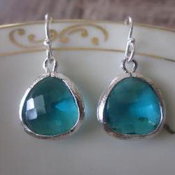Sea Green Earrings Silver - Sterling Silver Earwires - Bridesmaid Earrings - Bridal Earrings - Wedding Earrings