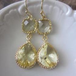 Citrine Earrings Yellow Gold Earrings Teardrop Glass - 14k Gold Filled Earwires - Bridesmaid Earrings Wedding Earrings