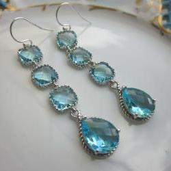 Aquamarine Earrings Blue Aqua Earrings - 4 tier earrings - Sterling Silver - Bridesmaid Earrings - Wedding Earrings - Bridal Earrings