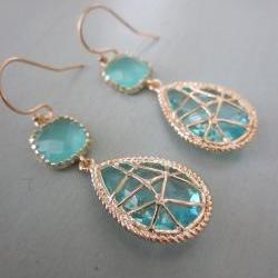 Aquamarine Blue Earrings Twisted Design - Bridesmaid Earrings Wedding Earrings Bridal Earrings