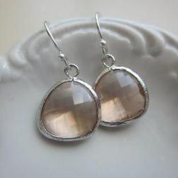 Peach Champagne Earrings Light Pink Silver Plated Sterling Silver Earwires - Bridesmaid Earrings - Wedding Earrings - Bridal Earrings