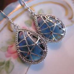 Sapphire Earrings Dark Blue - Sterling Silver Earwires - Bridesmaid Earrings - Bridal Earrings - Wedding Earrings