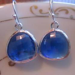 Cobalt Blue Earrings Silver Plated - Sterling Silver Earwires - Bridesmaid Earrings - Wedding Jewelry
