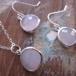 Rose Pink Necklace & Earring SET - Pendants on Sterling Silver Earwires and Chain
