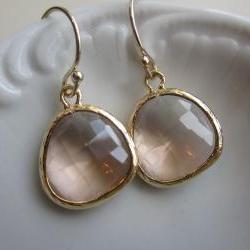 Peach Champagne Earrings Light Pink Gold Plated - Bridesmaid Earrings - Wedding Earrings - Bridal Earrings