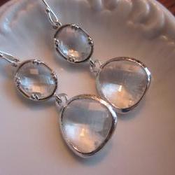Crystal Earrings Silver Clear - Sterling Silver Earwires - Bridesmaid Earrings - Bridal Earrings